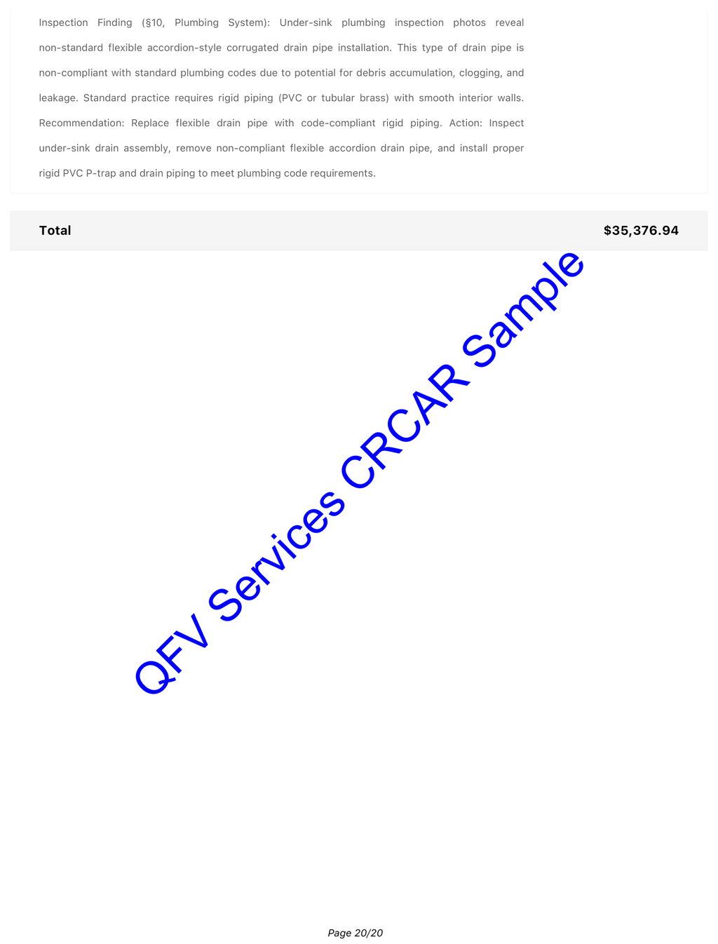 Certified Remedy Cost Analysis Report Single Request