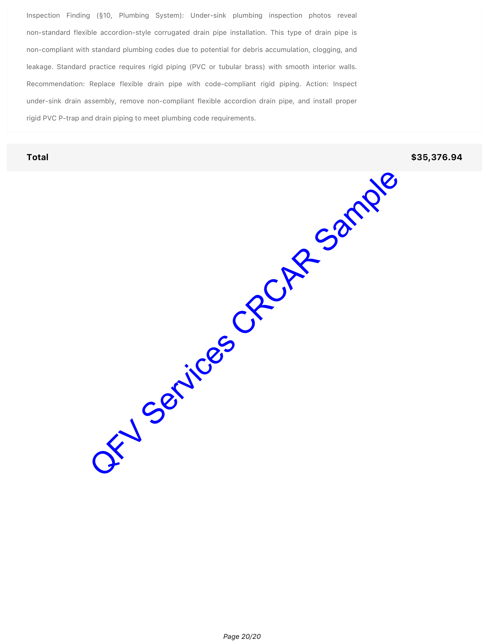 Certified Remedy Cost Analysis Report Single Request